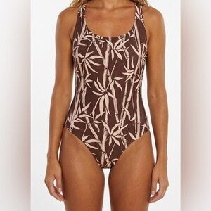 VTG Vogue Dessous One Piece Swimsuit Size 12 Pink Brown READ Bamboo Print Sexy